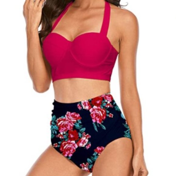 Women's Halter Bikinis High Waist Bikini Bottom Two Piece Bathing Suit NEW - Picture 1 of 15